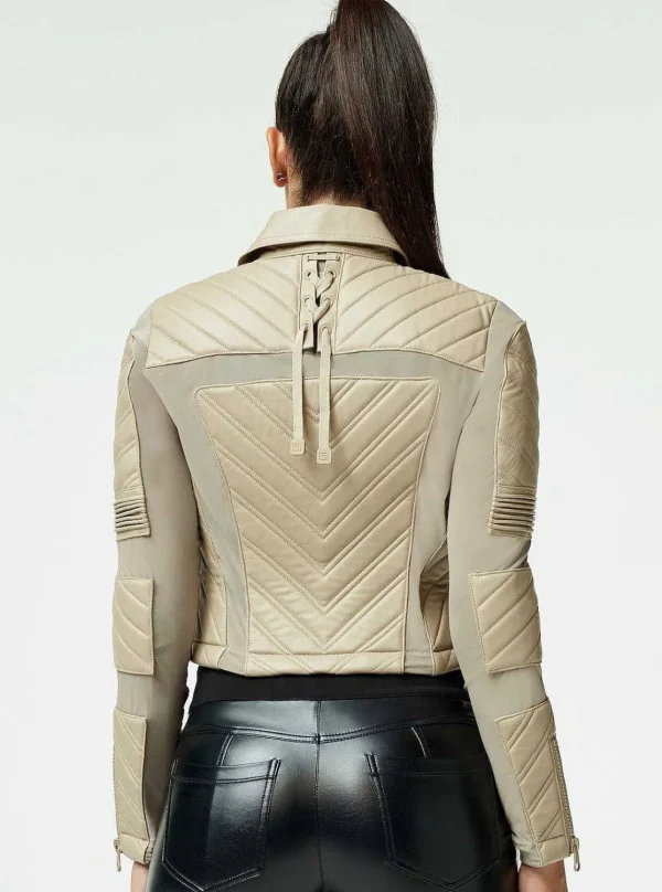 Women Blanc Noir Motos*Acceleration Asym Moto Mesh Leather Jacket