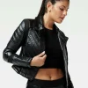 Women Blanc Noir Motos*Acceleration Asym Moto Mesh Leather Jacket