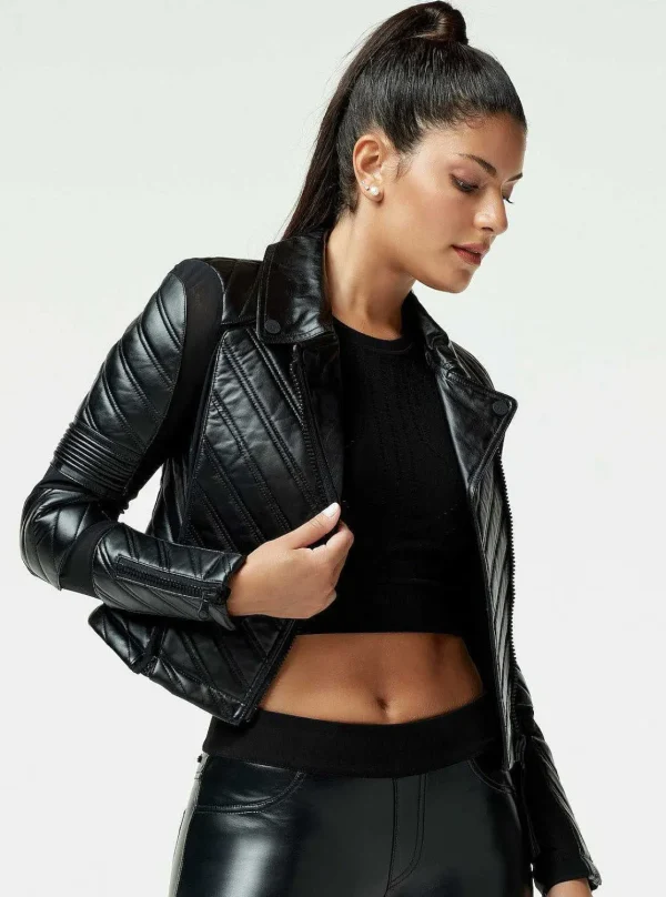 Women Blanc Noir Motos*Acceleration Asym Moto Mesh Leather Jacket