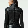 Women Blanc Noir Motos*Acceleration Moto Mesh Leather Jacket