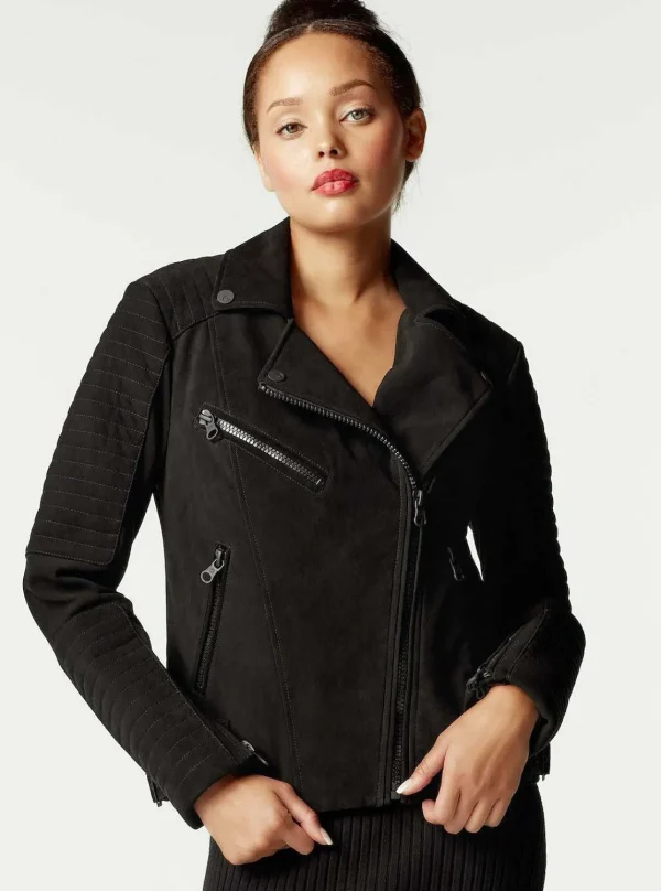 Women Blanc Noir Motos*Cherie Suede Motorcycle Jacket