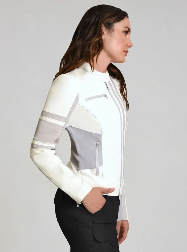 Women Blanc Noir Motos*Claudine Leather Racer Jacket