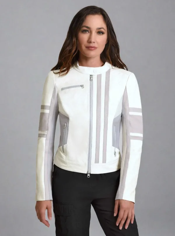 Women Blanc Noir Motos*Claudine Leather Racer Jacket