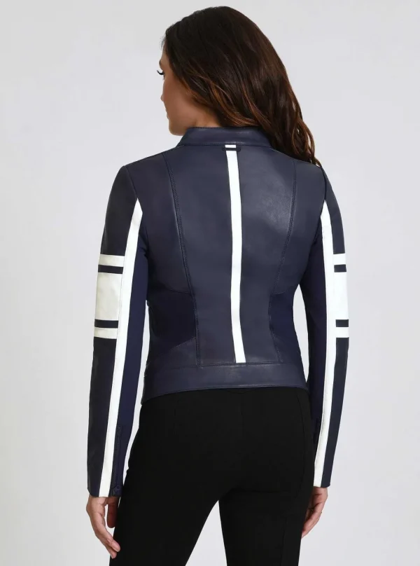 Women Blanc Noir Naval Blue*Claudine Leather Racer Jacket