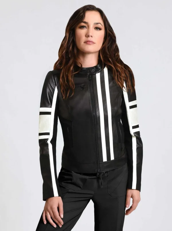 Women Blanc Noir Motos*Claudine Leather Racer Jacket