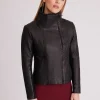 Women Blanc Noir Motos*Funnel Neck Moto Jacket