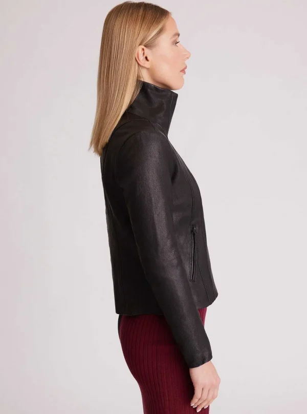 Women Blanc Noir Motos*Funnel Neck Moto Jacket