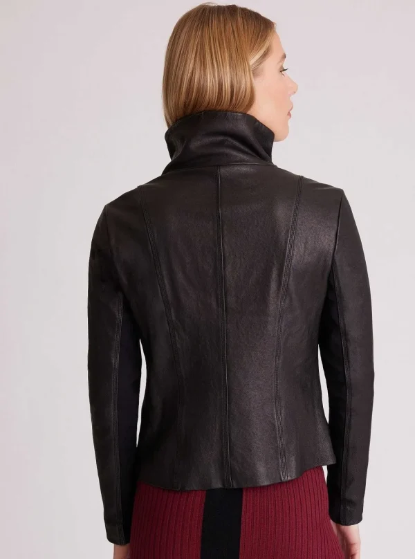 Women Blanc Noir Motos*Funnel Neck Moto Jacket