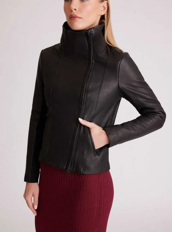 Women Blanc Noir Motos*Funnel Neck Moto Jacket