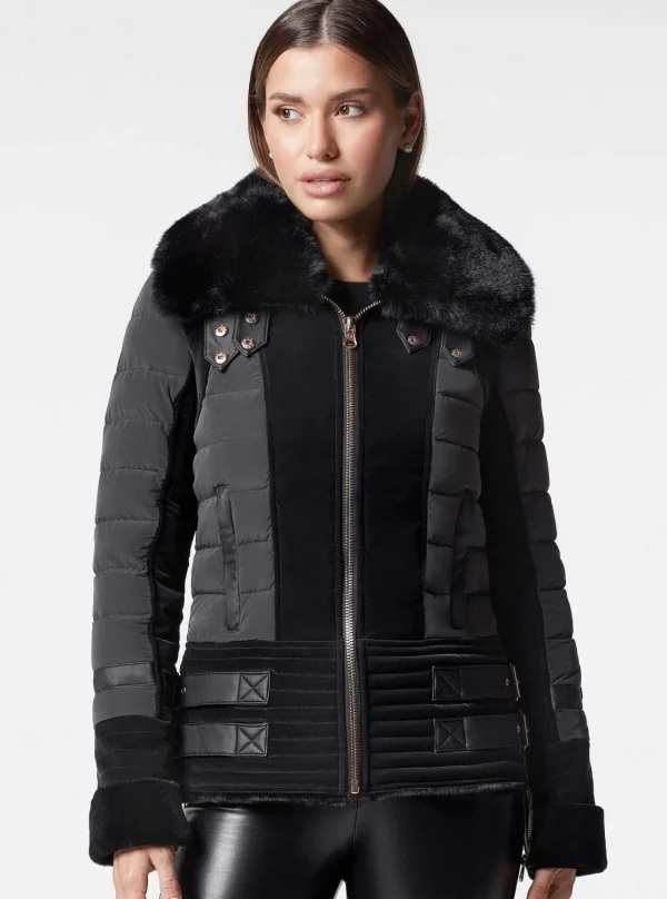 Women Blanc Noir Puffers & Coats*Gold Moto Puffer Jacket - Down Filled