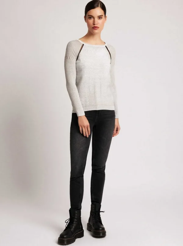 Women Blanc Noir Sweaters*Huntress Mesh Boyfriend Sweater