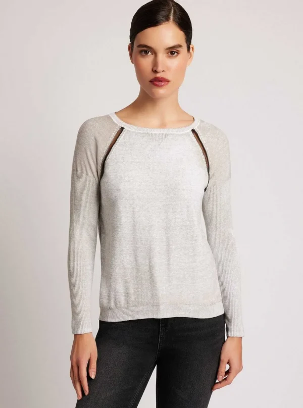 Women Blanc Noir Sweaters*Huntress Mesh Boyfriend Sweater