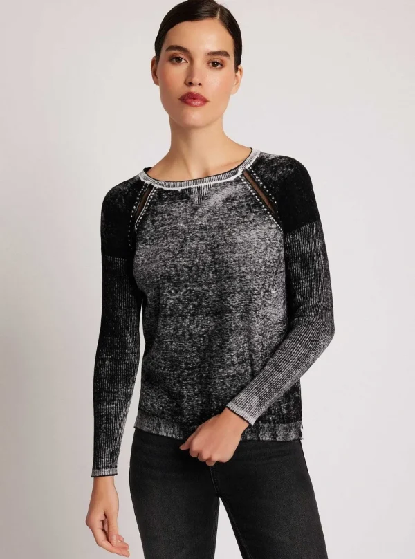 Women Blanc Noir Sweaters*Huntress Mesh Boyfriend Sweater