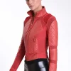 Women Blanc Noir Cranberry*Leather Moto Mesh Jacket