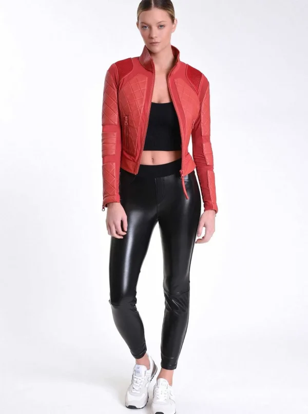 Women Blanc Noir Motos*Leather Moto Mesh Jacket