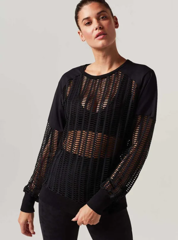 Women Blanc Noir Tops*Linear Mesh Sweatshirt