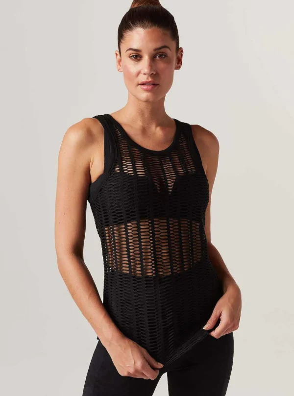 Women Blanc Noir Tops*Linear Mesh Tank Top