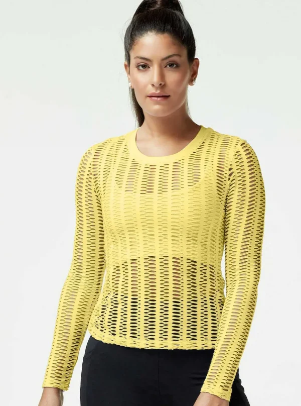 Women Blanc Noir Tops*Linear Mesh Top Long Sleeve