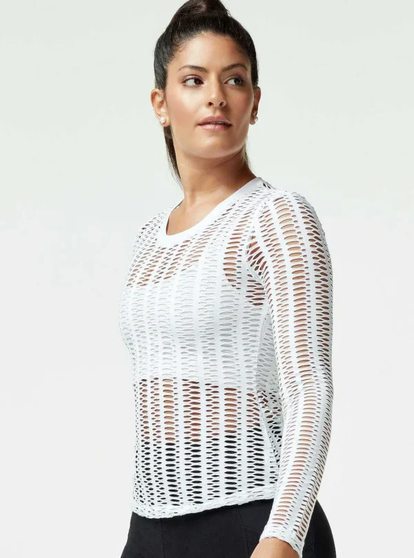 Women Blanc Noir Tops*Linear Mesh Top Long Sleeve