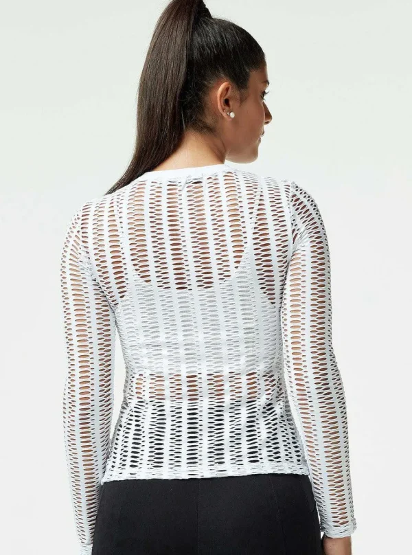 Women Blanc Noir Tops*Linear Mesh Top Long Sleeve