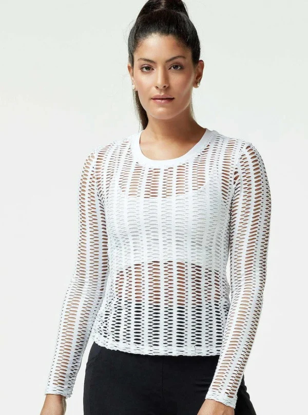 Women Blanc Noir Tops*Linear Mesh Top Long Sleeve