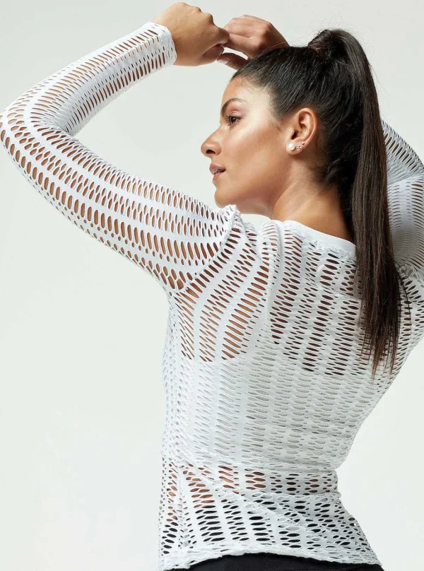 Women Blanc Noir Tops*Linear Mesh Top Long Sleeve