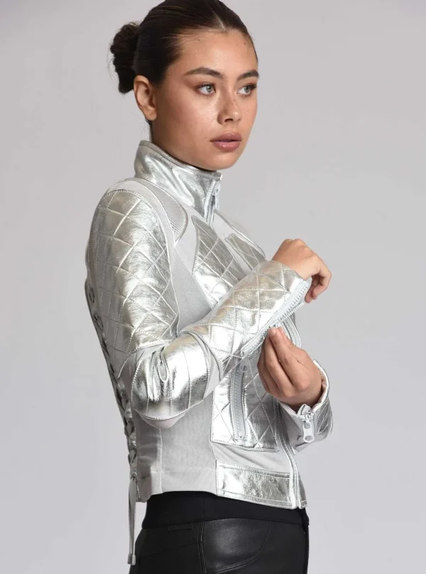 Women Blanc Noir Motos*Metallic Moto Mesh Jacket