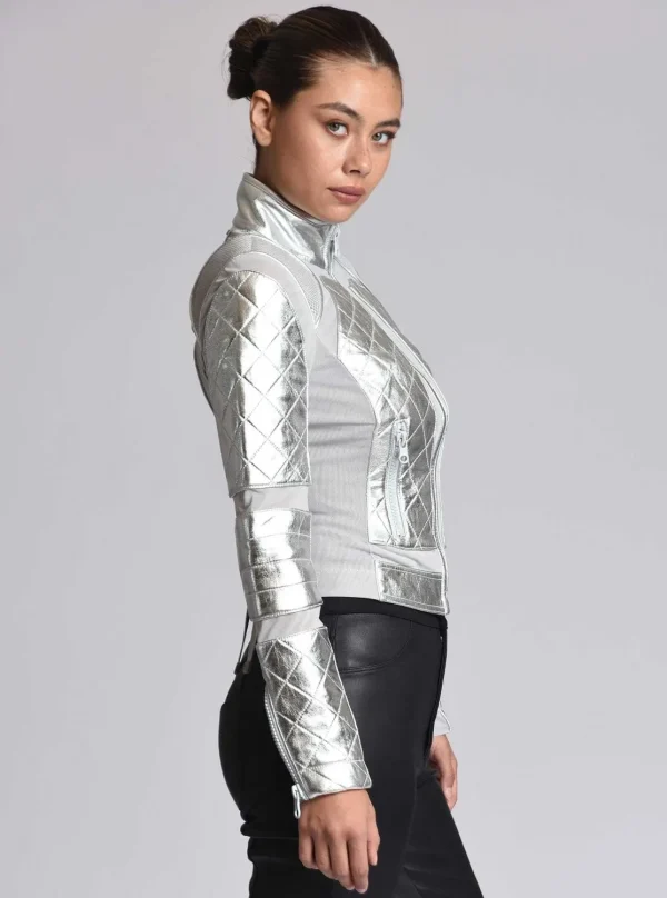 Women Blanc Noir Motos*Metallic Moto Mesh Jacket