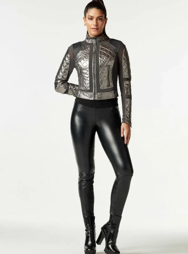 Women Blanc Noir Motos*Metallic Moto Mesh Jacket