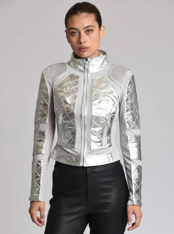 Women Blanc Noir Motos*Metallic Moto Mesh Jacket