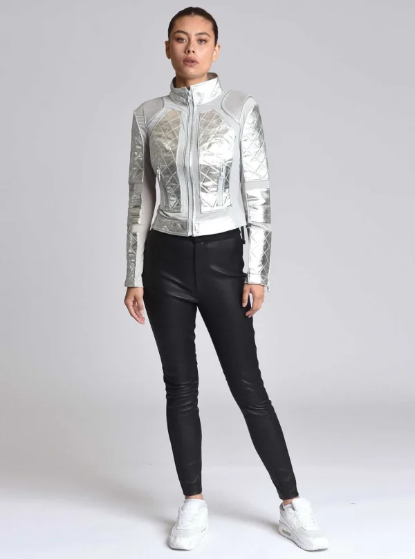 Women Blanc Noir Motos*Metallic Moto Mesh Jacket