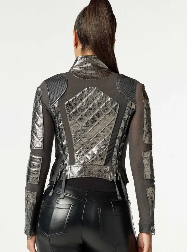 Women Blanc Noir Motos*Metallic Moto Mesh Jacket