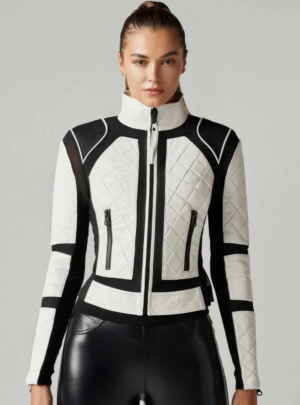 Women Blanc Noir Motos*Moto Jacket Black And White Colorblock