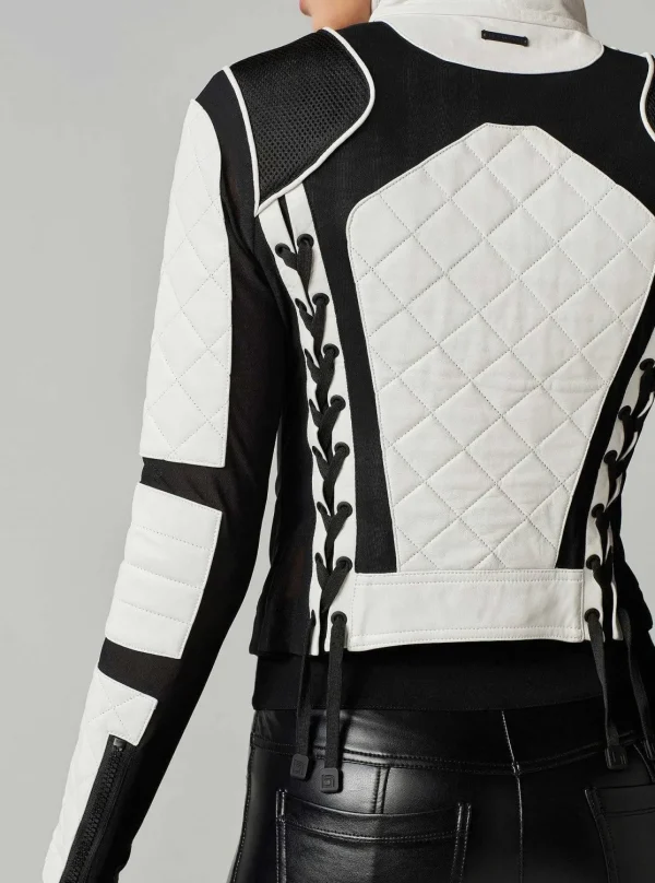 Women Blanc Noir Motos*Moto Jacket Black And White Colorblock