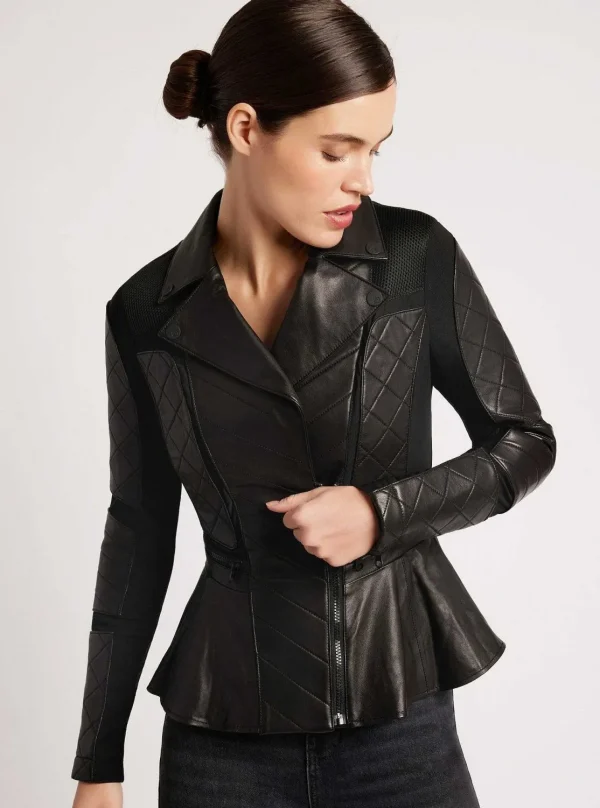 Women Blanc Noir Motos*Moto Mesh Peplum Jacket