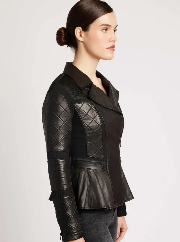 Women Blanc Noir Motos*Moto Mesh Peplum Jacket