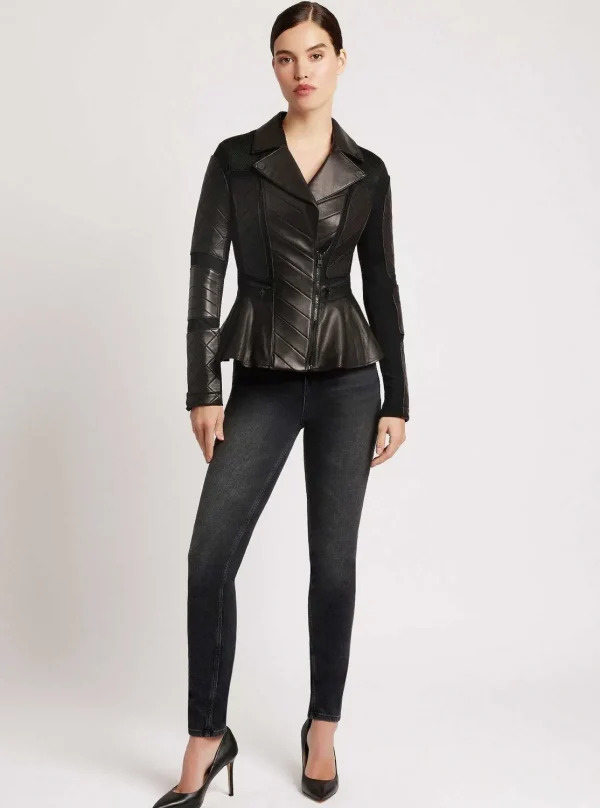 Women Blanc Noir Motos*Moto Mesh Peplum Jacket