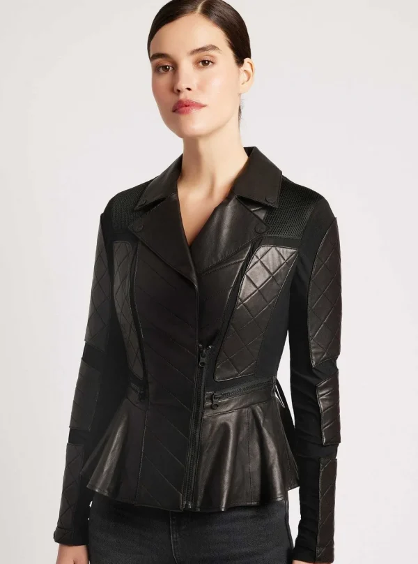 Women Blanc Noir Motos*Moto Mesh Peplum Jacket