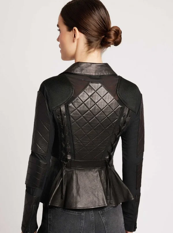 Women Blanc Noir Motos*Moto Mesh Peplum Jacket