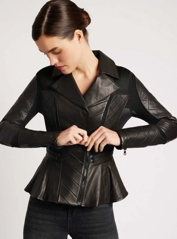 Women Blanc Noir Motos*Moto Mesh Peplum Jacket