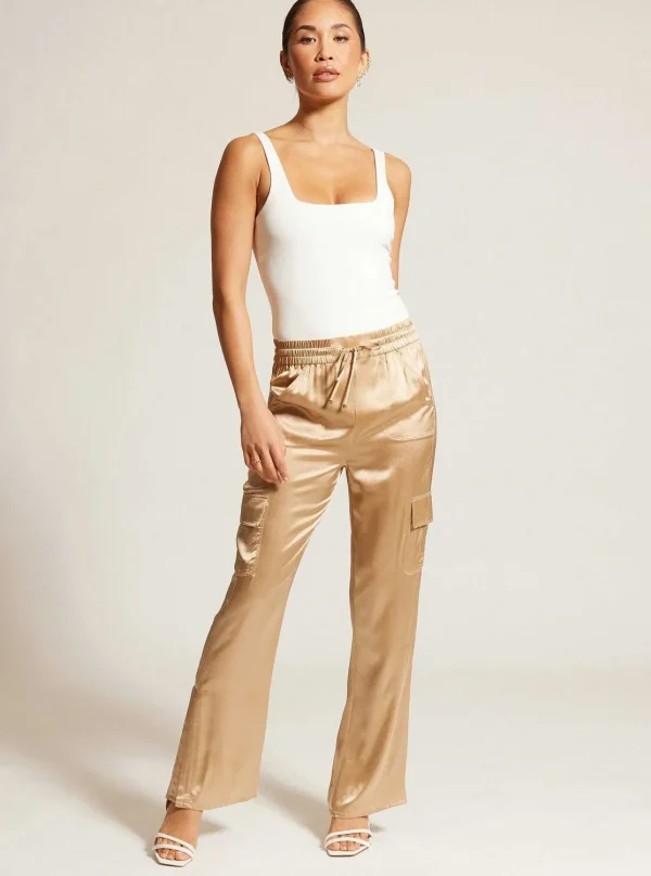 Women Blanc Noir Bottoms*Silk Wide Leg Pant Gold Trims