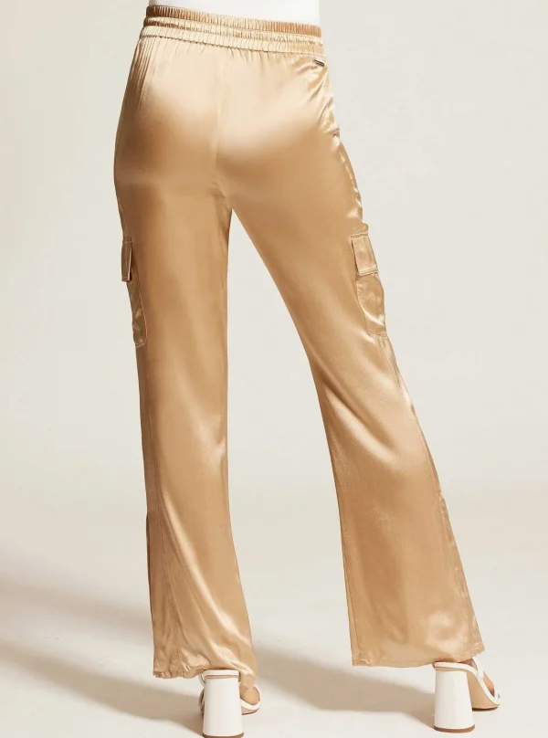 Women Blanc Noir Bottoms*Silk Wide Leg Pant Gold Trims