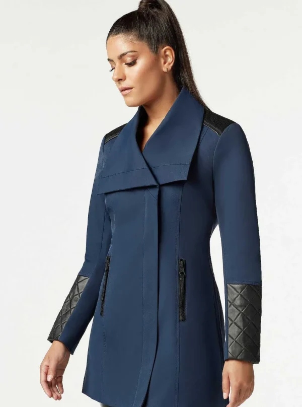 Women Blanc Noir Naval Blue*Socialite Quilted-Back Zip Front Trench