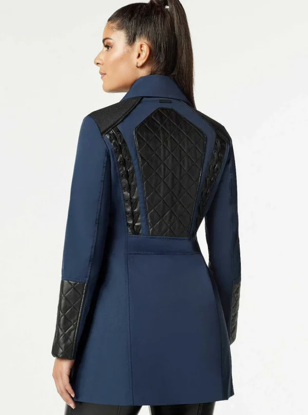 Women Blanc Noir Naval Blue*Socialite Quilted-Back Zip Front Trench