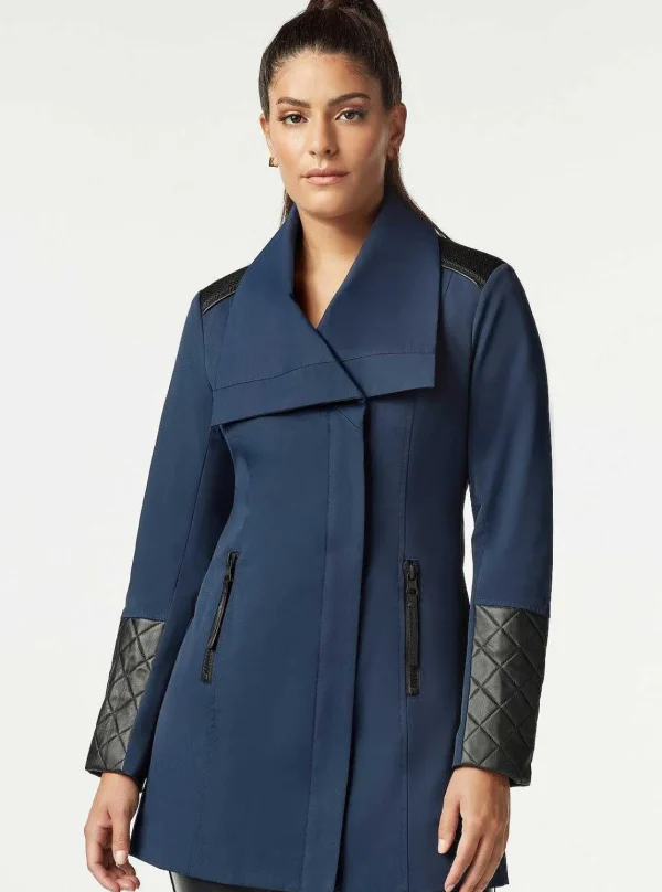 Women Blanc Noir Naval Blue*Socialite Quilted-Back Zip Front Trench