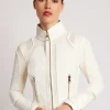 Women Blanc Noir Motos*Suede Moto Mesh Jacket With Gold Trims