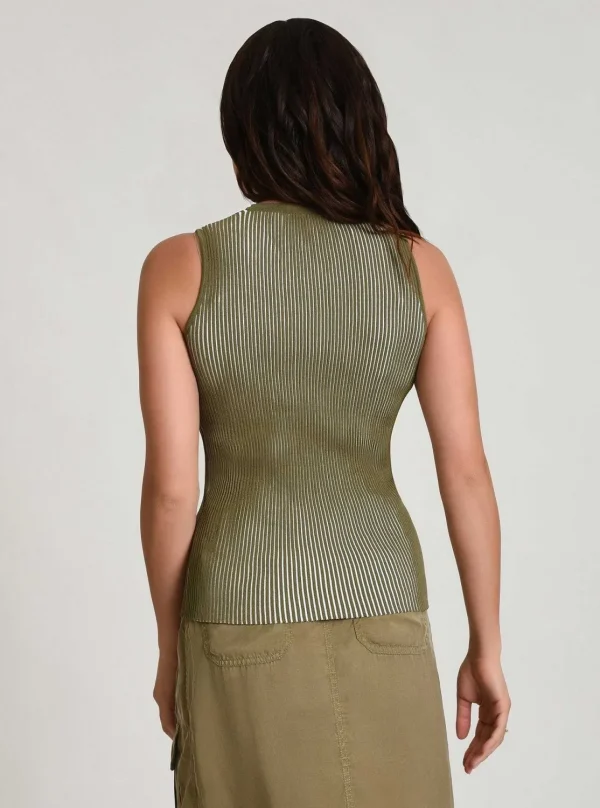 Women Blanc Noir Olive*Two Tone Rib Tank