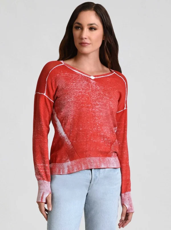 Women Blanc Noir Cranberry*V-Neck Huntress Sweater